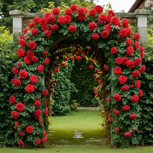 Роза плетистая Алый Триумф купить по цене от 319р. в интернет-магазине «Посадика» с доставкой почтой в в Острове и по всей России – [изображение №1].